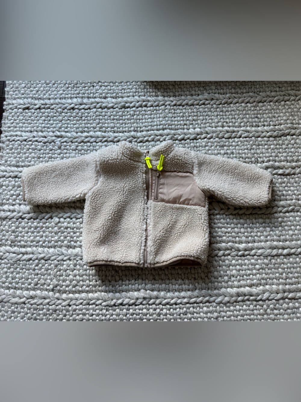H&M Cream Sherpa Jacket with Neon Zip Pulls
